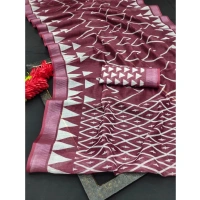 Generic Women's Cotton Linen Woven Design Saree With Unstitched Blouse 5.5Mtr (Maroon) - Maroon