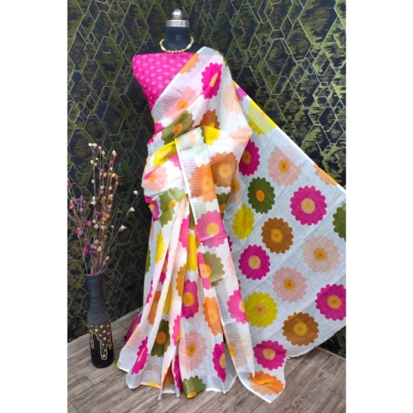 Generic Women's Cotton Linen Woven Design Saree With Unstitched Blouse 5.5Mtr (Pink) - Pink