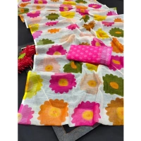 Generic Women's Cotton Linen Woven Design Saree With Unstitched Blouse 5.5Mtr (Pink) - Pink