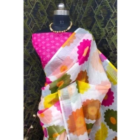 Generic Women's Cotton Linen Woven Design Saree With Unstitched Blouse 5.5Mtr (Pink) - Pink