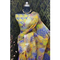Generic Women's Cotton Linen Woven Design Saree With Unstitched Blouse 5.5Mtr (Yellow) - Yellow