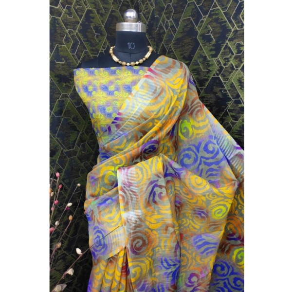 Generic Women's Cotton Linen Woven Design Saree With Unstitched Blouse 5.5Mtr (Yellow) - Yellow