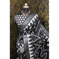 Generic Women's Cotton Linen Woven Design Saree With Unstitched Blouse 5.5Mtr (Black) - Black