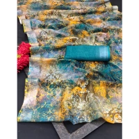 Generic Women's Cotton Linen Woven Design Saree With Unstitched Blouse 5.5Mtr (Multicolor) - Multicolor