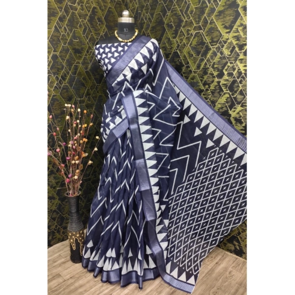Generic Women's Cotton Linen Woven Design Saree With Unstitched Blouse 5.5Mtr (Grey) - Grey
