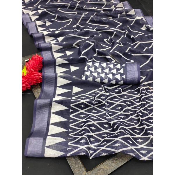Generic Women's Cotton Linen Woven Design Saree With Unstitched Blouse 5.5Mtr (Grey) - Grey