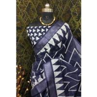 Generic Women's Cotton Linen Woven Design Saree With Unstitched Blouse 5.5Mtr (Grey) - Grey