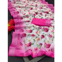 Generic Women's Cotton Linen Woven Design Saree With Unstitched Blouse 5.5Mtr (Pink) - Pink