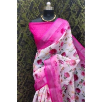 Generic Women's Cotton Linen Woven Design Saree With Unstitched Blouse 5.5Mtr (Pink) - Pink