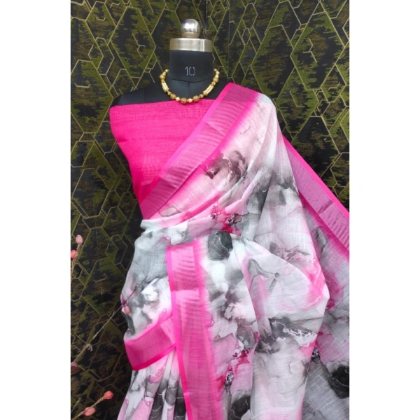 Generic Women's Cotton Linen Woven Design Saree With Unstitched Blouse 5.5Mtr (Pink) - Pink