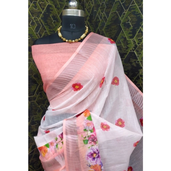 Generic Women's Cotton Linen Woven Design Saree With Unstitched Blouse 5.5Mtr (Peach) - Peach