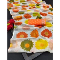 Generic Women's Cotton Linen Woven Design Saree With Unstitched Blouse 5.5Mtr (Orange) - Orange