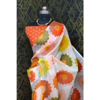 Generic Women's Cotton Linen Woven Design Saree With Unstitched Blouse 5.5Mtr (Orange) - Orange