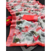 Generic Women's Cotton Linen Woven Design Saree With Unstitched Blouse 5.5Mtr (Red) - Red