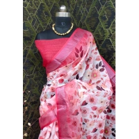 Generic Women's Cotton Linen Woven Design Saree With Unstitched Blouse 5.5Mtr (Red) - Red