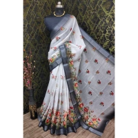 Generic Women's Cotton Linen Woven Design Saree With Unstitched Blouse 5.5Mtr (Black) - Black