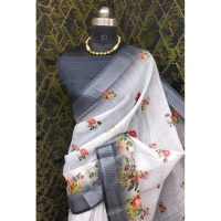 Generic Women's Cotton Linen Woven Design Saree With Unstitched Blouse 5.5Mtr (Black) - Black