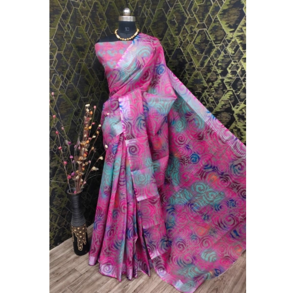 Generic Women's Cotton Linen Woven Design Saree With Unstitched Blouse 5.5Mtr (Pink) - Pink