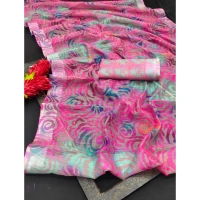 Generic Women's Cotton Linen Woven Design Saree With Unstitched Blouse 5.5Mtr (Pink) - Pink