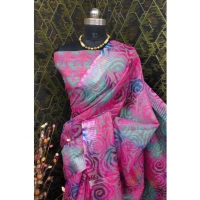 Generic Women's Cotton Linen Woven Design Saree With Unstitched Blouse 5.5Mtr (Pink) - Pink