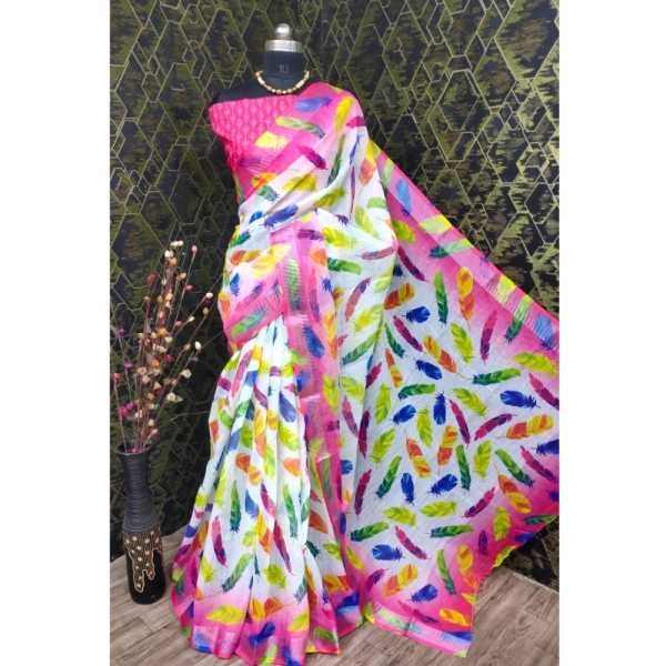 Generic Women's Cotton Linen Woven Design Saree With Unstitched Blouse 5.5Mtr (Pink) - Pink