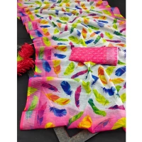 Generic Women's Cotton Linen Woven Design Saree With Unstitched Blouse 5.5Mtr (Pink) - Pink