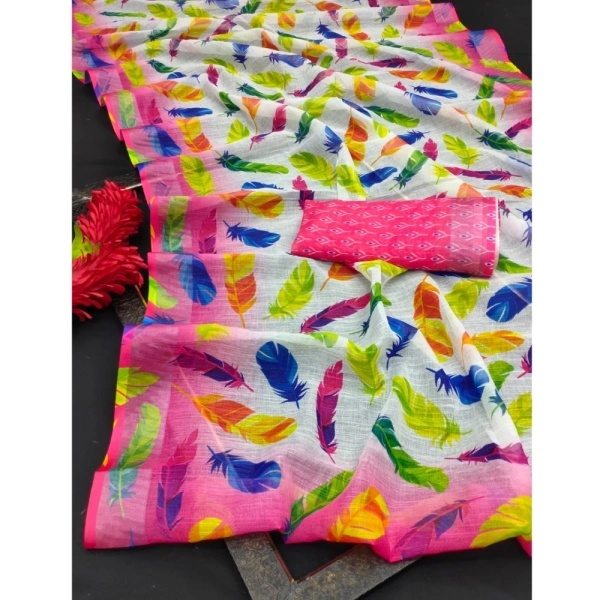 Generic Women's Cotton Linen Woven Design Saree With Unstitched Blouse 5.5Mtr (Pink) - Pink