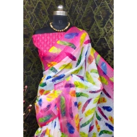 Generic Women's Cotton Linen Woven Design Saree With Unstitched Blouse 5.5Mtr (Pink) - Pink