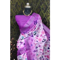 Generic Women's Cotton Linen Woven Design Saree With Unstitched Blouse 5.5Mtr (Purple) - Purple