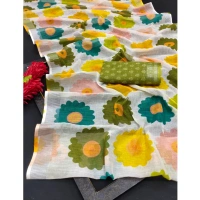 Generic Women's Cotton Linen Woven Design Saree With Unstitched Blouse 5.5Mtr (Green) - Green