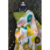 Generic Women's Cotton Linen Woven Design Saree With Unstitched Blouse 5.5Mtr (Green) - Green