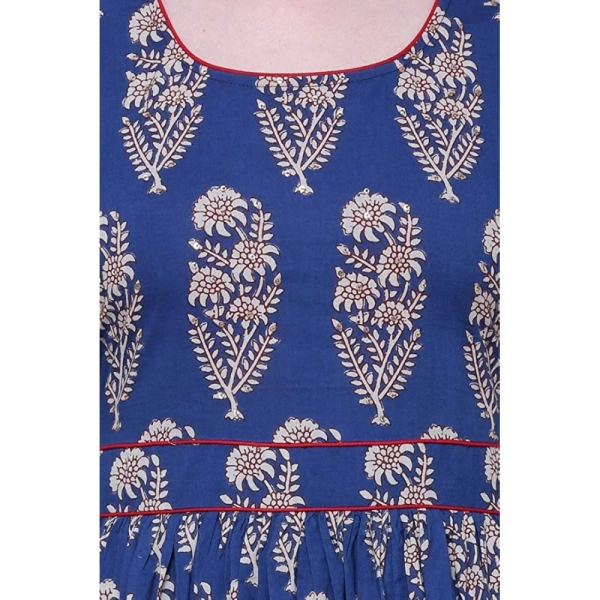 Generic Women's Cotton Printed Anarkali Kurti (BlueCotton) - Blue, 3/4th Sleeve, 3XL