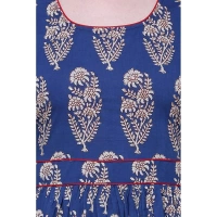 Generic Women's Cotton Printed Anarkali Kurti (BlueCotton) - Blue, 3/4th Sleeve, 3XL