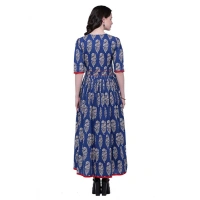 Generic Women's Cotton Printed Anarkali Kurti (BlueCotton) - Blue, 3/4th Sleeve, 3XL