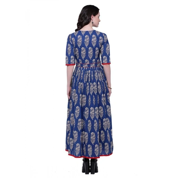 Generic Women's Cotton Printed Anarkali Kurti (BlueCotton) - Blue, 3/4th Sleeve, 3XL