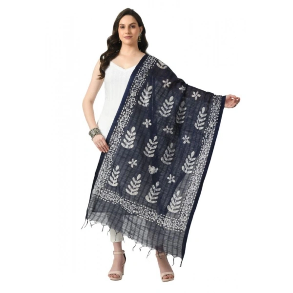 Women's Cotton Printed Dupatta (Blue, Length: Free Size)