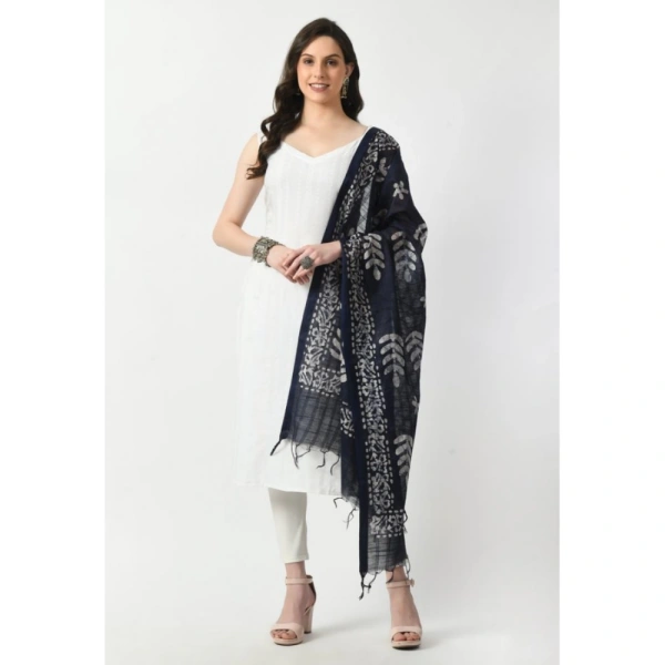 Women's Cotton Printed Dupatta (Blue, Length: Free Size)