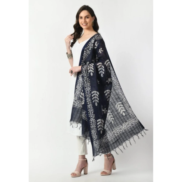 Women's Cotton Printed Dupatta (Blue, Length: Free Size)