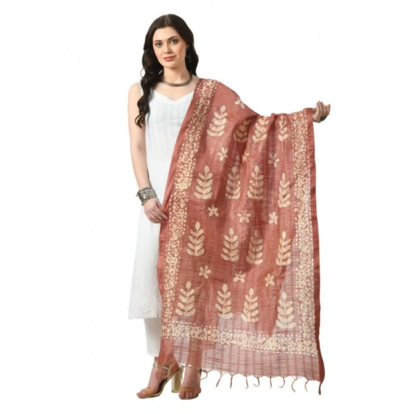 Women's Cotton Printed Dupatta (Brown, Length: Free Size)