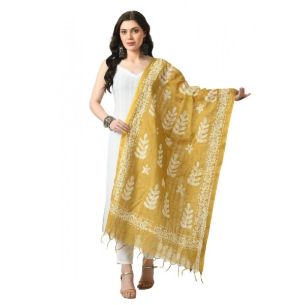 Women's Cotton Printed Dupatta (Gold, Length: Free Size)