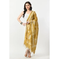Women's Cotton Printed Dupatta (Gold, Length: Free Size)