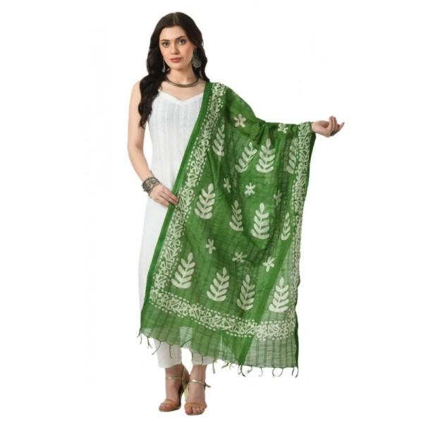 Women's Cotton Printed Dupatta (Green, Length: Free Size)