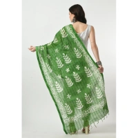 Women's Cotton Printed Dupatta (Green, Length: Free Size)