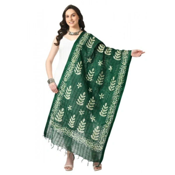 Women's Cotton Printed Dupatta (Green, Length: Free Size)