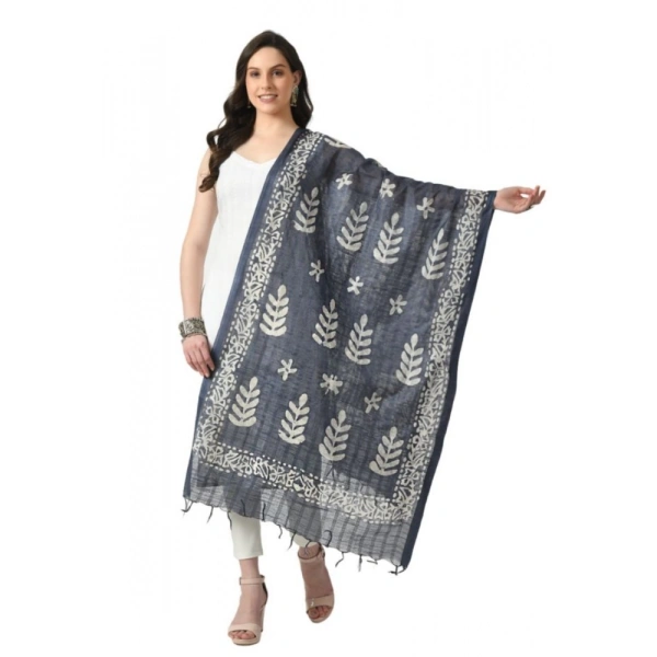 Women's Cotton Printed Dupatta (Grey, Length: Free Size)