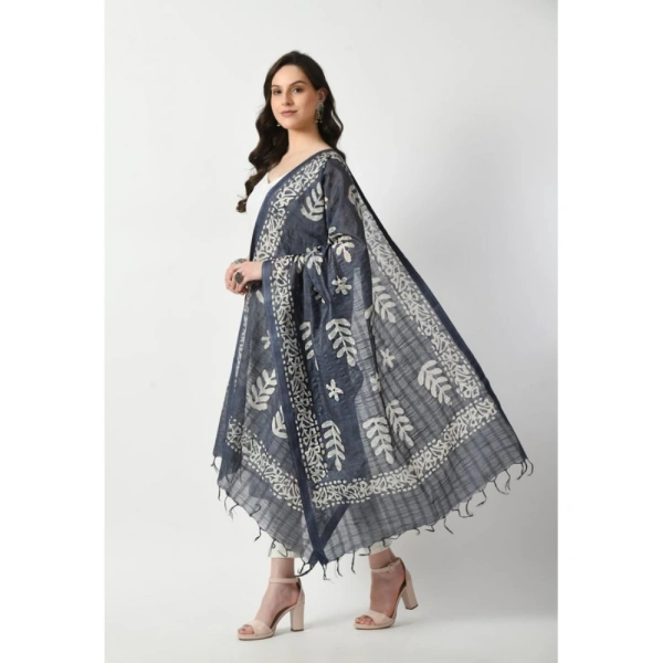 Women's Cotton Printed Dupatta (Grey, Length: Free Size)