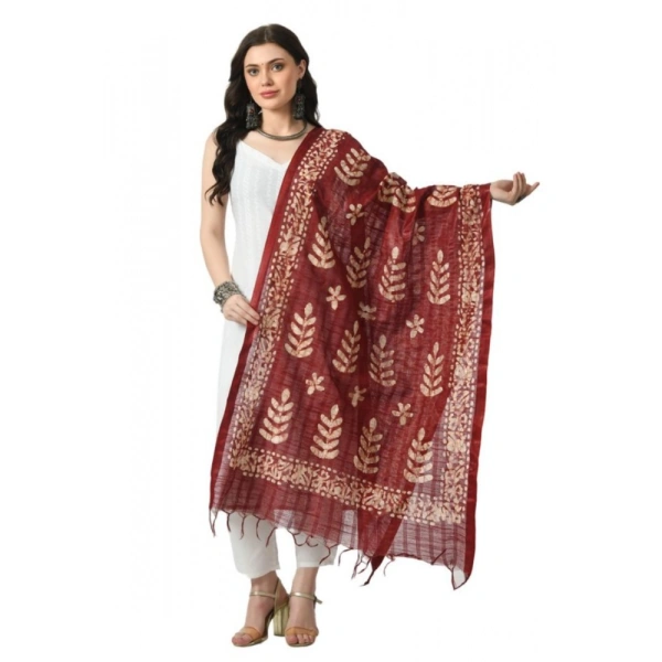 Women's Cotton Printed Dupatta (Maroon, Length: Free Size)