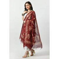 Women's Cotton Printed Dupatta (Maroon, Length: Free Size)