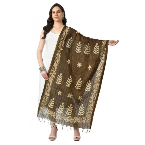 Women's Cotton Printed Dupatta (Mehandi, Length: Free Size)