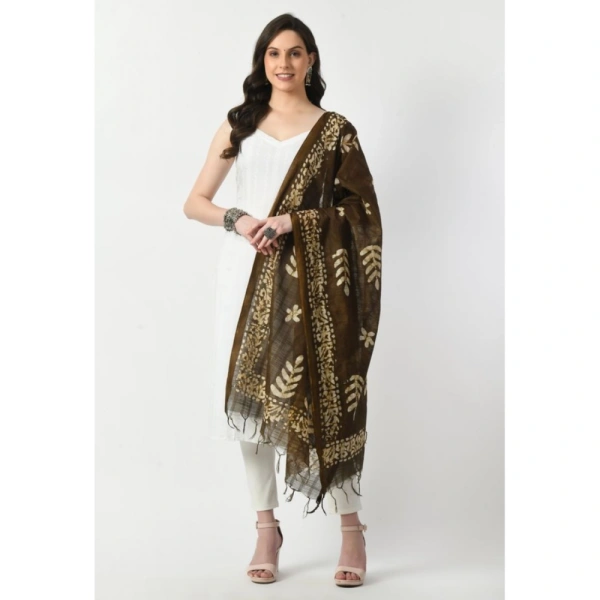 Women's Cotton Printed Dupatta (Mehandi, Length: Free Size)